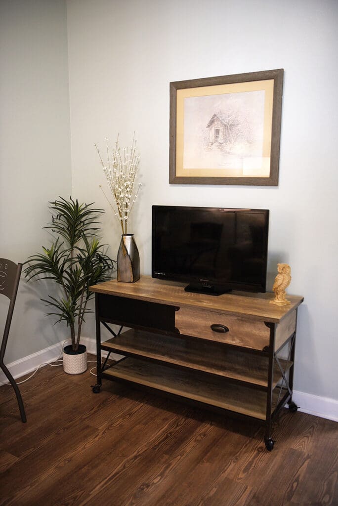 tv on wooden table